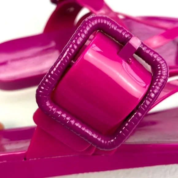 Veronica Beard Salva Jelly Sandals Pink Strappy Flats Flip Flops Buckle 7