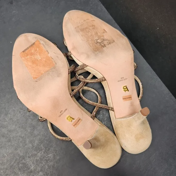 Veronica Beard sandals women's 8M beige suede Gaffney jewel strappy heel luxury