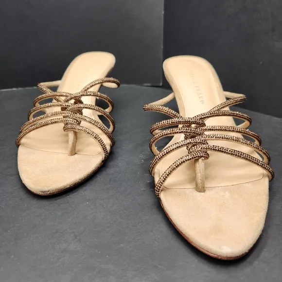 Veronica Beard sandals women's 8M beige suede Gaffney jewel strappy heel luxury