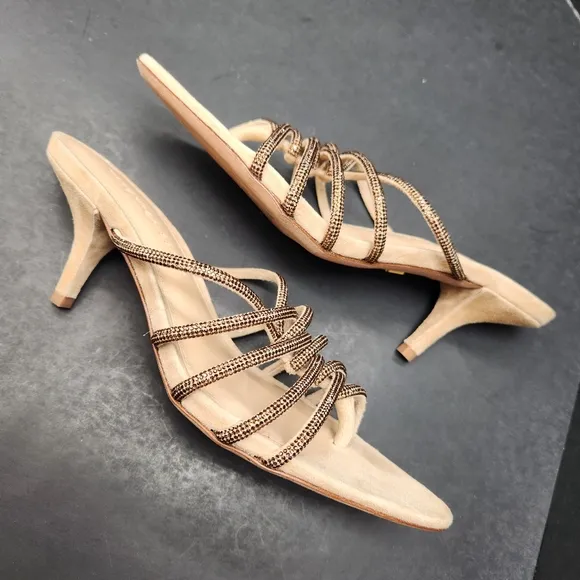 Veronica Beard sandals women's 8M beige suede Gaffney jewel strappy heel luxury