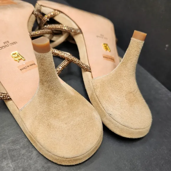 Veronica Beard sandals women's 8M beige suede Gaffney jewel strappy heel luxury