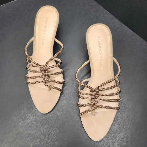 Veronica Beard sandals women's 8M beige suede Gaffney jewel strappy heel luxury