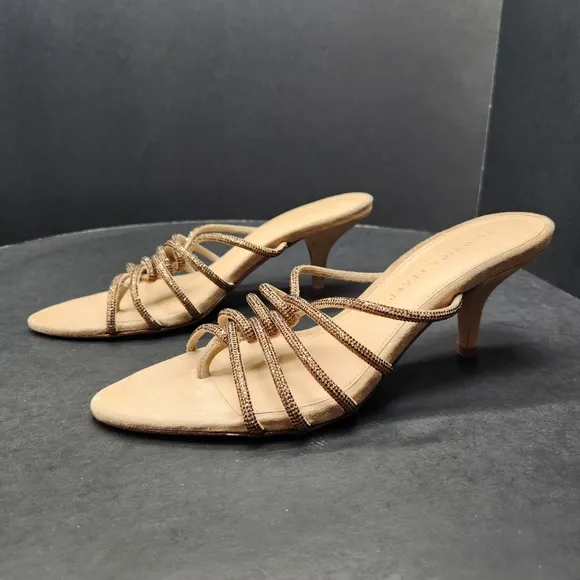 Veronica Beard sandals women's 8M beige suede Gaffney jewel strappy heel luxury