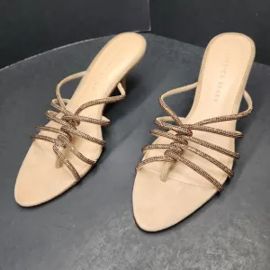 Veronica Beard sandals women's 8M beige suede Gaffney jewel strappy heel luxury