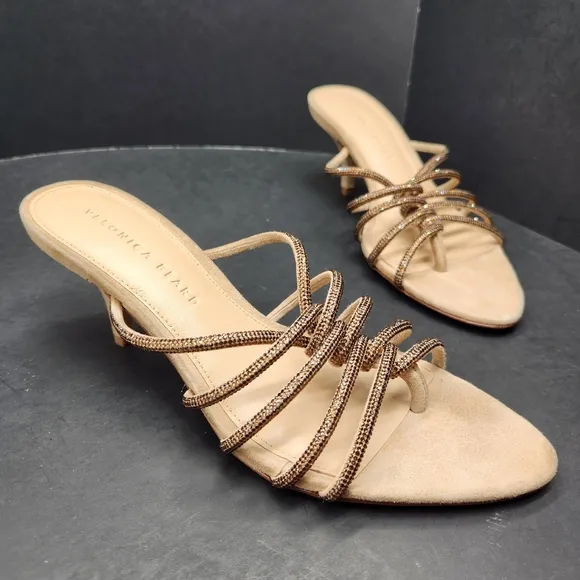 Veronica Beard sandals women's 8M beige suede Gaffney jewel strappy heel luxury