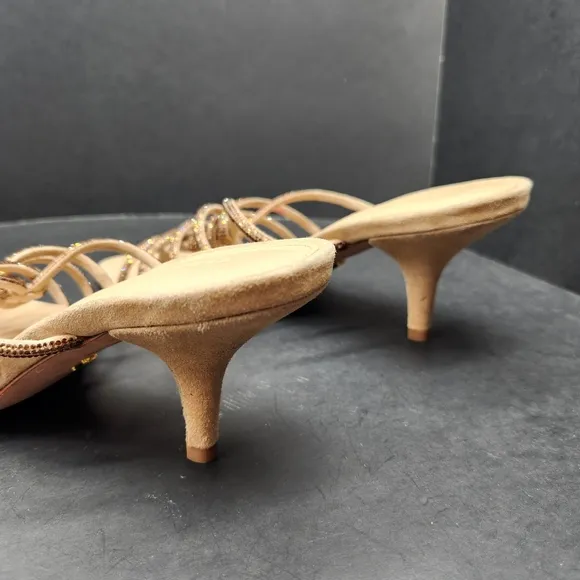 Veronica Beard sandals women's 8M beige suede Gaffney jewel strappy heel luxury