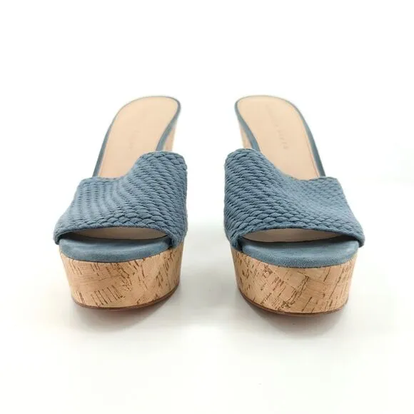 Veronica Beard Women 9.5 Dali Wedge Sandals Jean Blue Woven Platform Cork