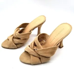 Veronica Beard  Women Alin Crisscross Suede Sandals Heels Size 5 Beige Slide