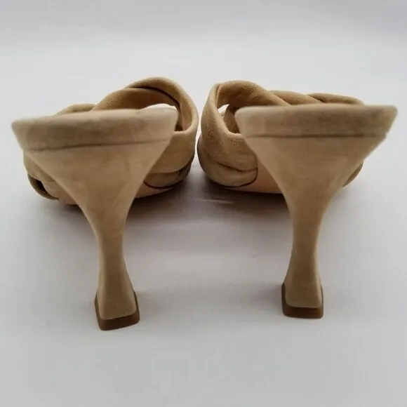 Veronica Beard  Women Alin Crisscross Suede Sandals Heels Size 5 Beige Slide