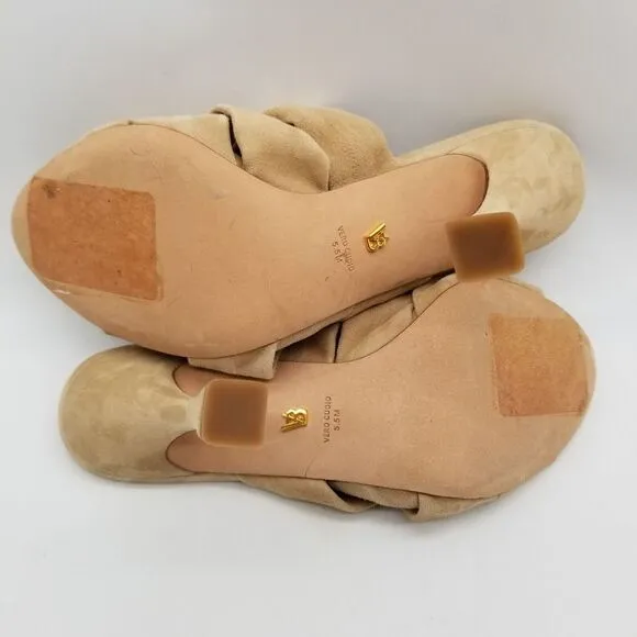 Veronica Beard  Women Alin Crisscross Suede Sandals Heels Size 5 Beige Slide