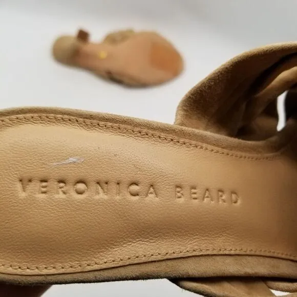 Veronica Beard  Women Alin Crisscross Suede Sandals Heels Size 5 Beige Slide