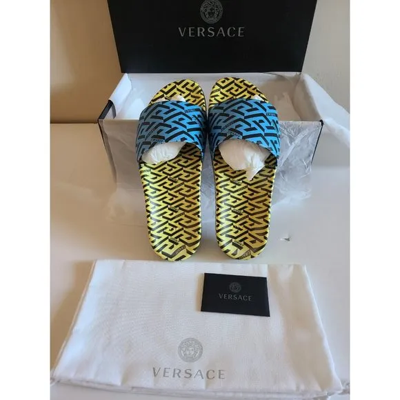 Versace Greca Monogram Flap Sandals Multicolor NWT Size 9