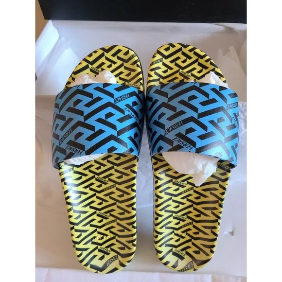 Versace Greca Monogram Flap Sandals Multicolor NWT Size 9