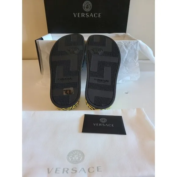 Versace Greca Monogram Flap Sandals Multicolor NWT Size 9