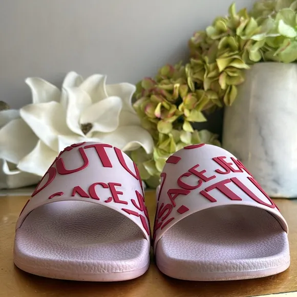 Versace Jeans Couture Slide Pool Sandals in Pink and Red