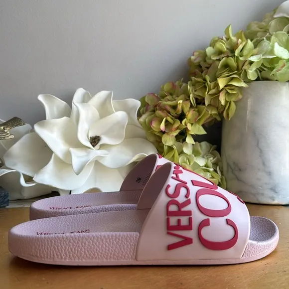 Versace Jeans Couture Slide Pool Sandals in Pink and Red