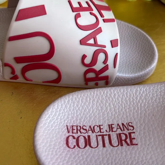 Versace Jeans Couture Slide Pool Sandals in Pink and Red