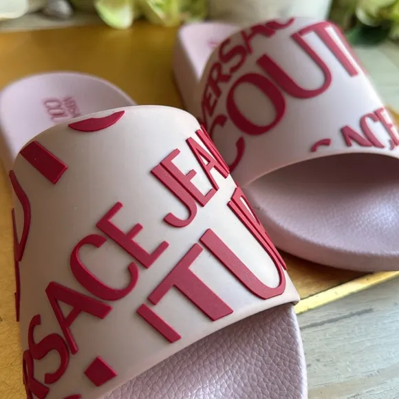Versace Jeans Couture Slide Pool Sandals in Pink and Red