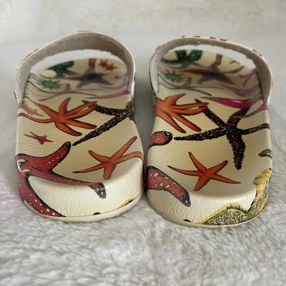 VERSACE Kid's Logo Sea-print Pool Slide Sandals, Size: EU33-34 US(1.5-2.5)
