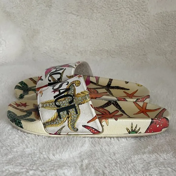 VERSACE Kid's Logo Sea-print Pool Slide Sandals, Size: EU33-34 US(1.5-2.5)