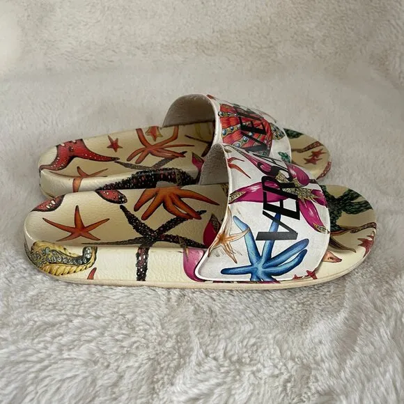 VERSACE Kid's Logo Sea-print Pool Slide Sandals, Size: EU33-34 US(1.5-2.5)