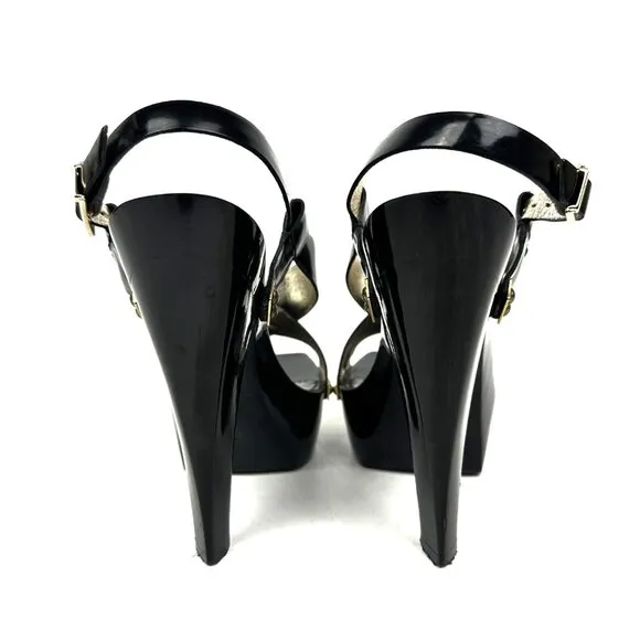 Versace Patent Leather Platform Heels Sandals Black Size 38