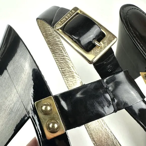 Versace Patent Leather Platform Heels Sandals Black Size 38