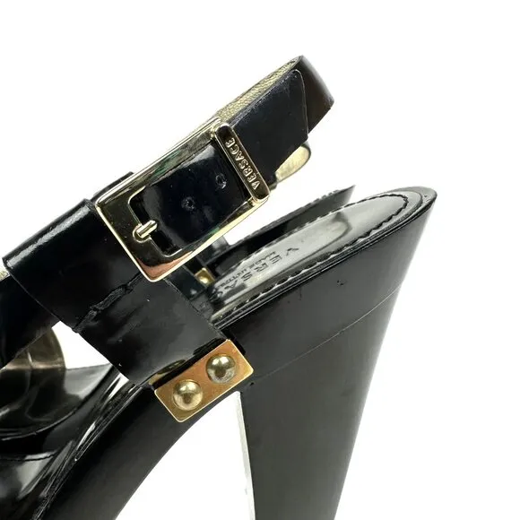 Versace Patent Leather Platform Heels Sandals Black Size 38