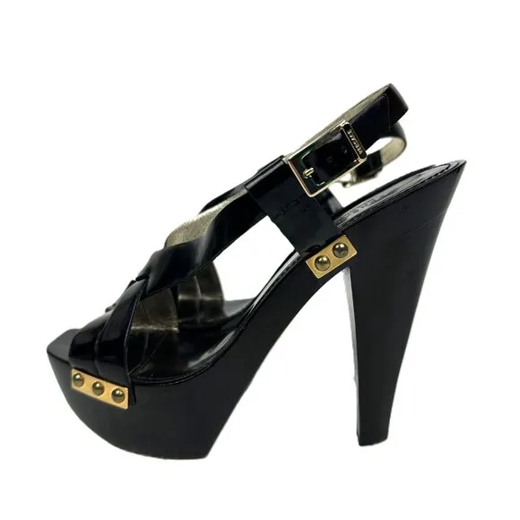 Versace Patent Leather Platform Heels Sandals Black Size 38