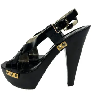 Versace Patent Leather Platform Heels Sandals Black Size 38
