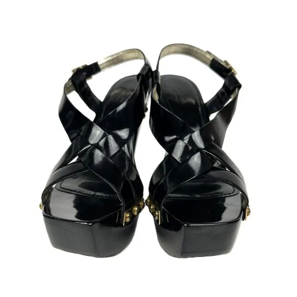Versace Patent Leather Platform Heels Sandals Black Size 38