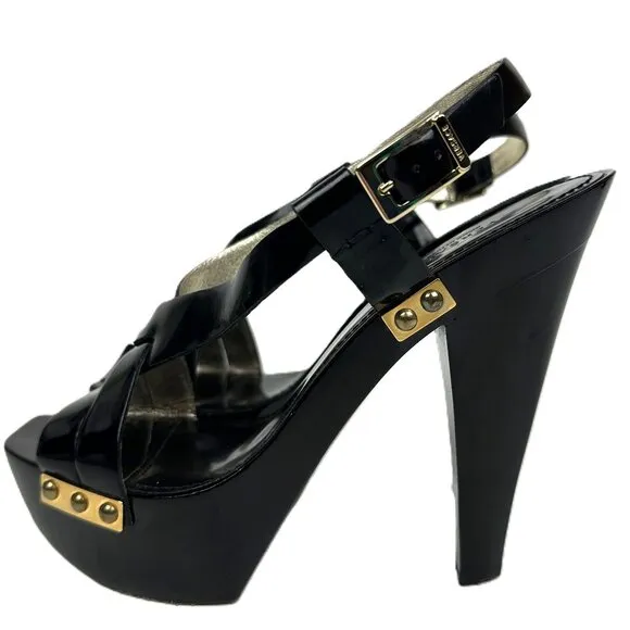 Versace Patent Leather Platform Heels Sandals Black Size 38