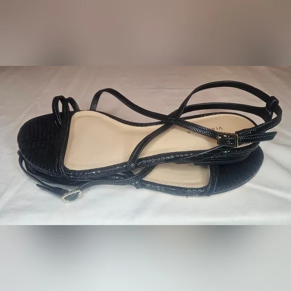 Via Spiga Calandre Black Croc Embossed Leather Sandal 6 NWT