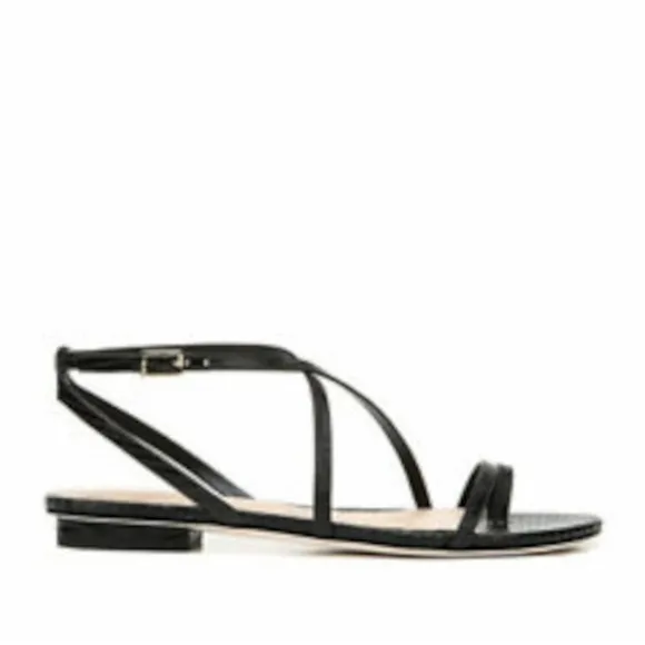 Via Spiga Calandre Black Croc Embossed Leather Sandal 6 NWT