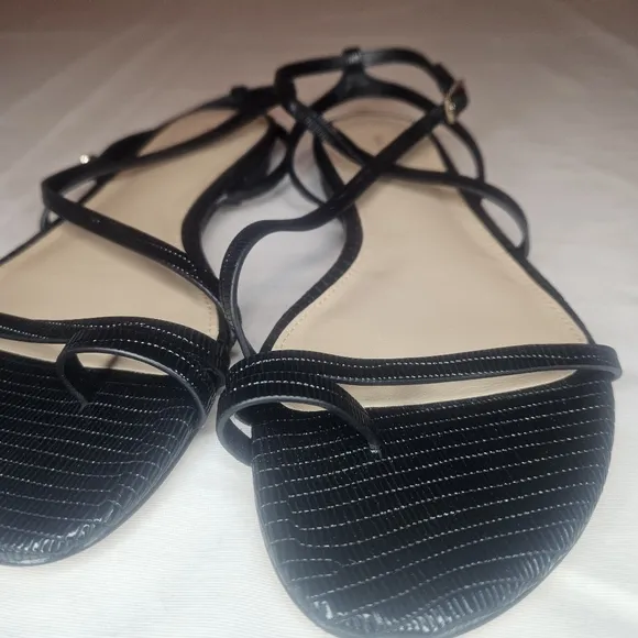 Via Spiga Calandre Black Croc Embossed Leather Sandal 6 NWT