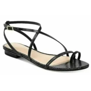 Via Spiga Calandre Black Croc Embossed Leather Sandal 6 NWT