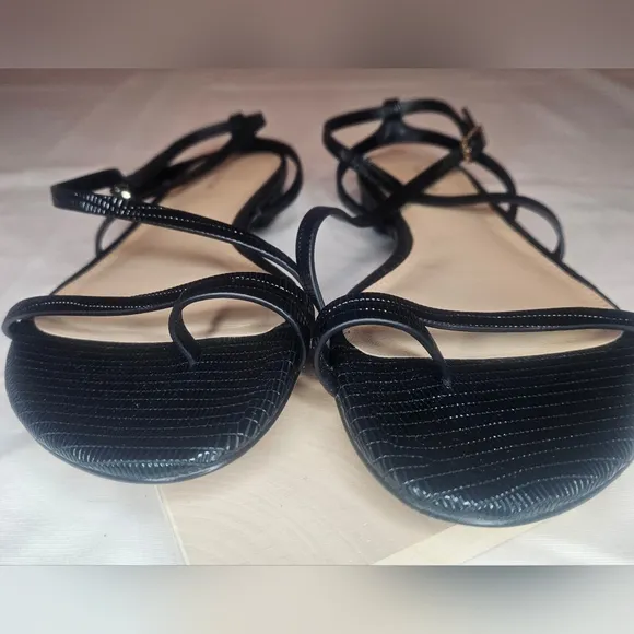 Via Spiga Calandre Black Croc Embossed Leather Sandal 6 NWT