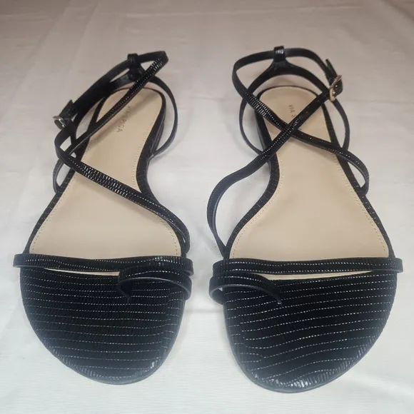 Via Spiga Calandre Black Croc Embossed Leather Sandal 6 NWT
