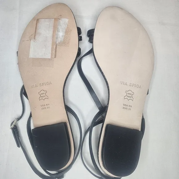 Via Spiga Calandre Black Croc Embossed Leather Sandal 6 NWT