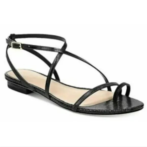 Via Spiga Calandre Black Croc Embossed Leather Sandal 6 NWT