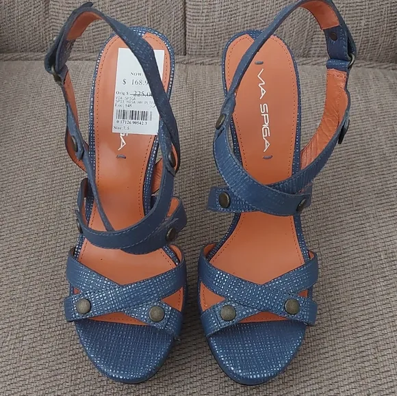 VIA SPIGA VERO CUOIO BLUE SLINGBACK SANDALS