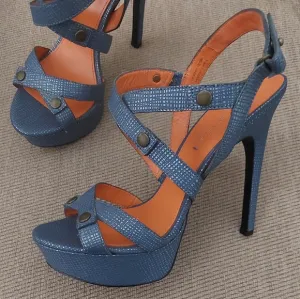 VIA SPIGA VERO CUOIO BLUE SLINGBACK SANDALS