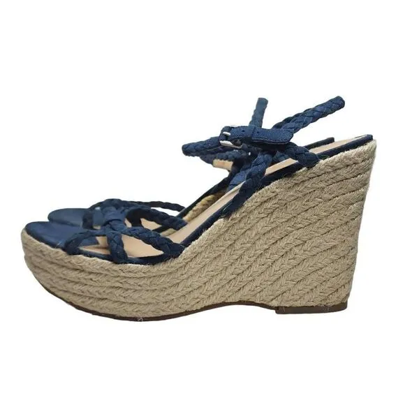 Via Spiga Women's Cobalt Blue Suede Platform Espadrille Wedge Sandals Size 10