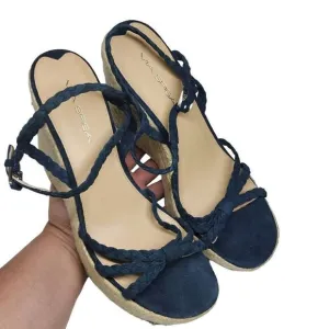 Via Spiga Women's Cobalt Blue Suede Platform Espadrille Wedge Sandals Size 10