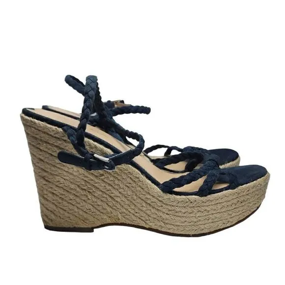 Via Spiga Women's Cobalt Blue Suede Platform Espadrille Wedge Sandals Size 10