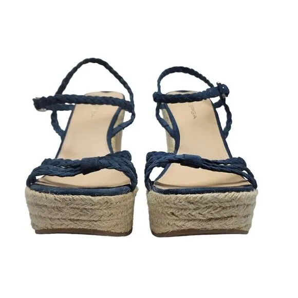 Via Spiga Women's Cobalt Blue Suede Platform Espadrille Wedge Sandals Size 10