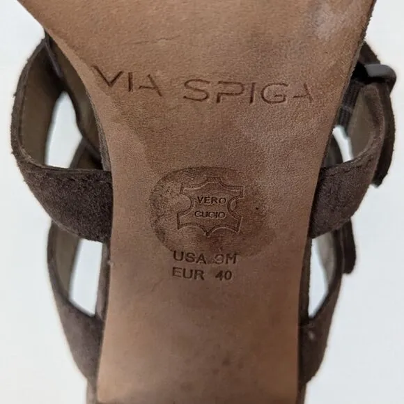 Via Spiga Revel Brown Suede Gladiator Sandals Heels Women's 9