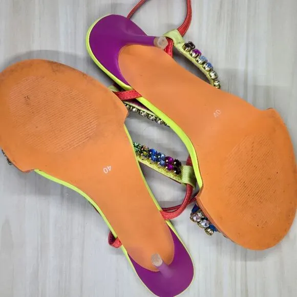 Vibrant Rhinestone Embellished Heeled Sandals – EU 40 / US 9