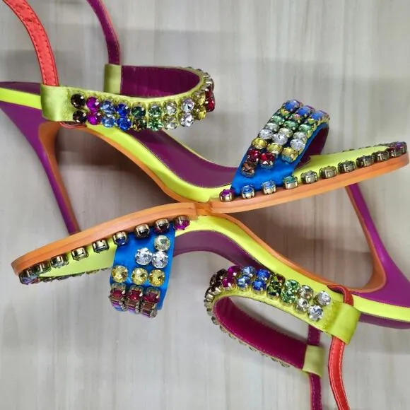 Vibrant Rhinestone Embellished Heeled Sandals – EU 40 / US 9