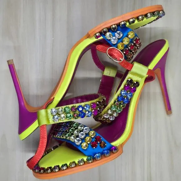 Vibrant Rhinestone Embellished Heeled Sandals – EU 40 / US 9
